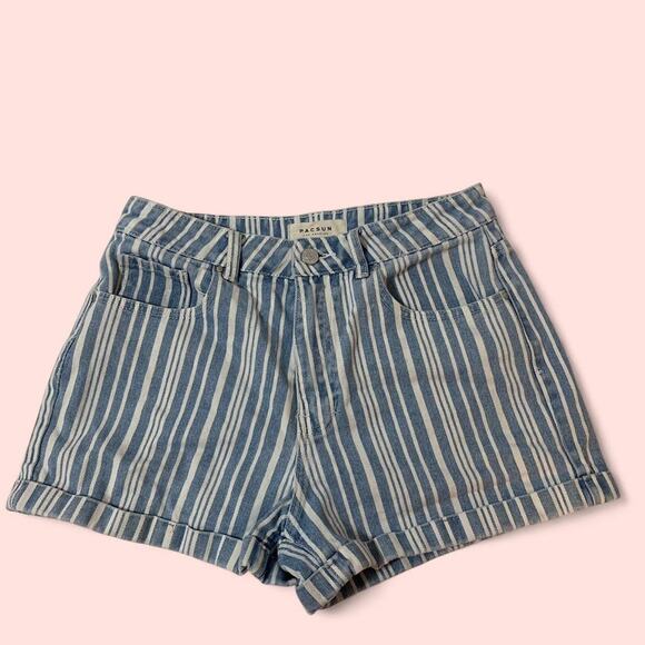 PacSun Blue and White Striped Denim Shorts Mom Short Size 27 - Picture 1 of 4